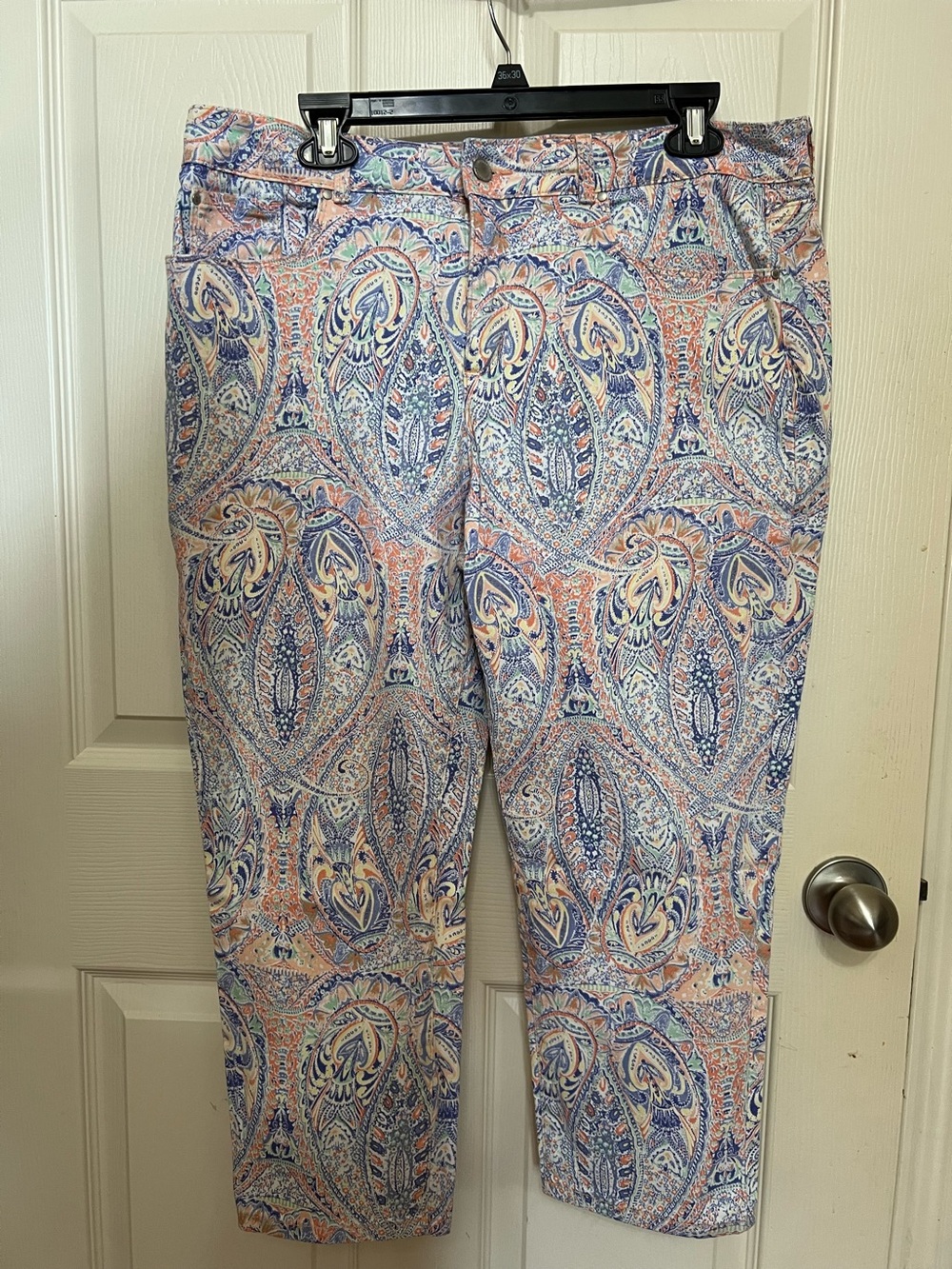 Charter Club Multicolor Paisley Trim Cropped Pants in Blue & Peach